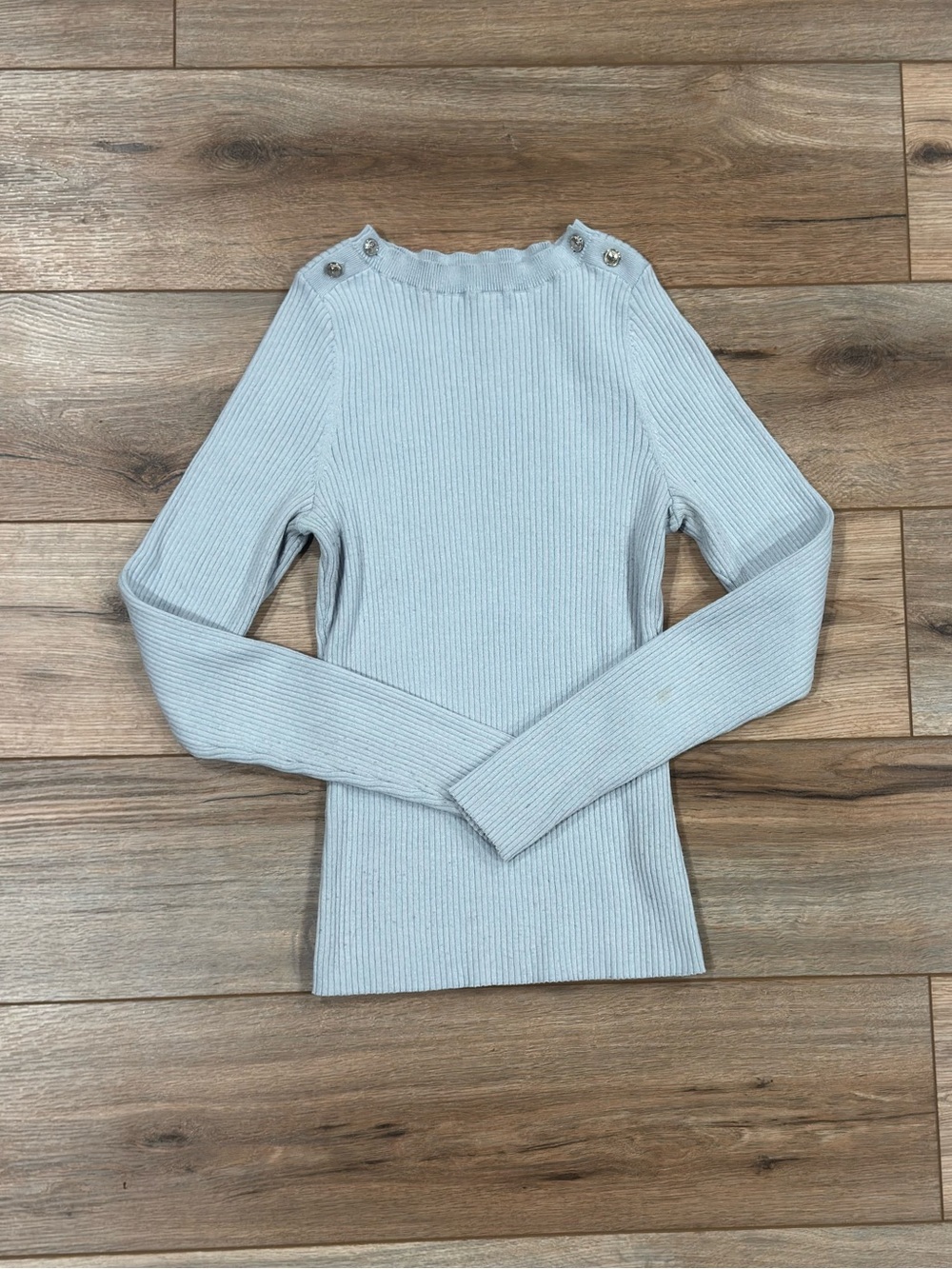 H&M Business Casual Chic Boatneck Light Gray Ribbed Knit Long Sleeve | Size XS